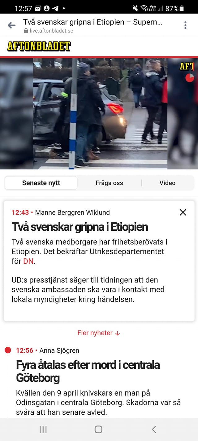 Två Svenskar Frihetsbeövade I Etiopien