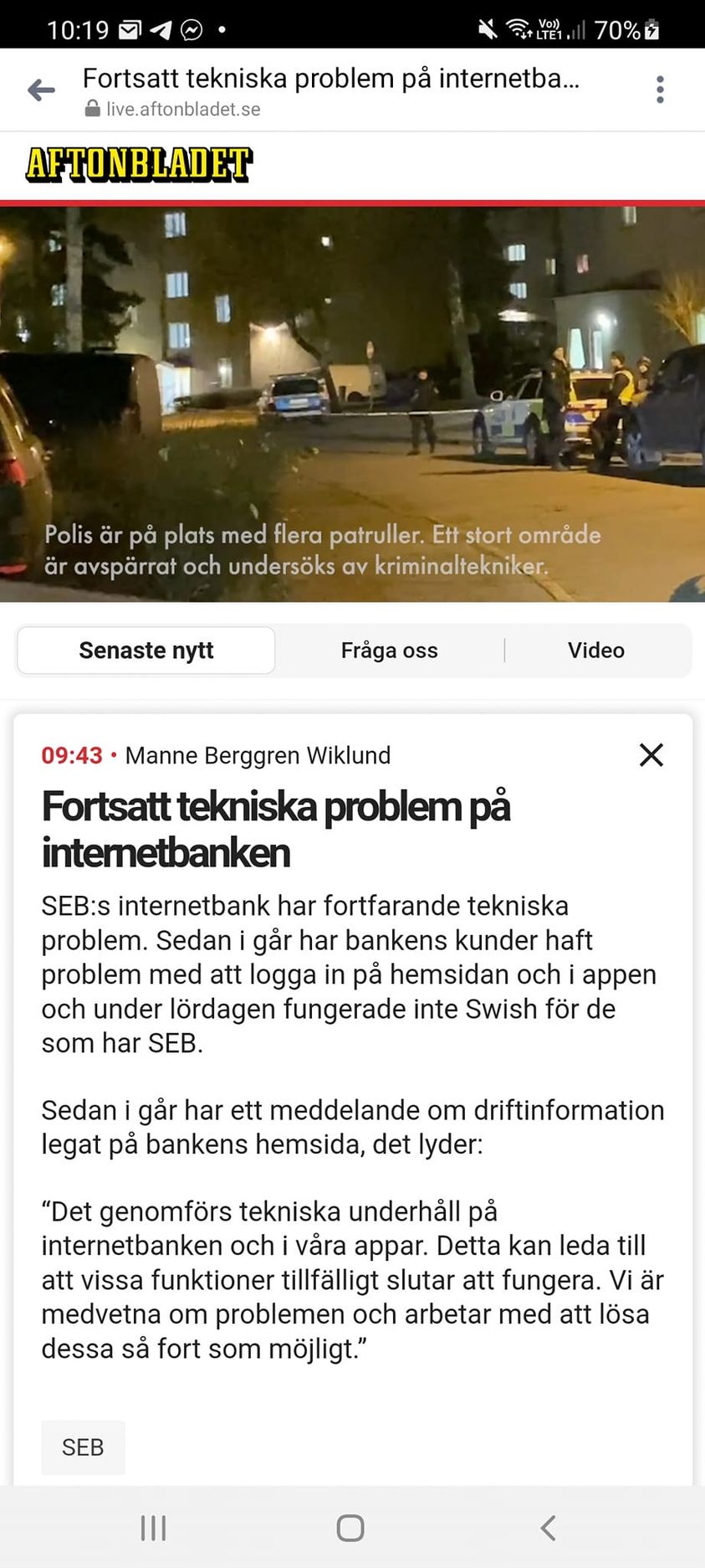 Fortsatt Tekniskt Problemtyngd Internetbank