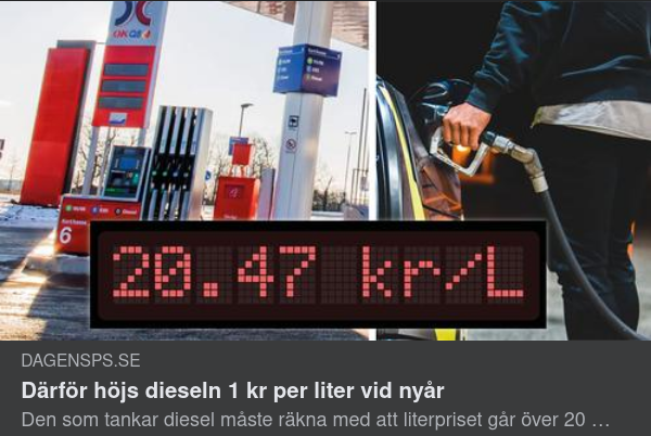 Fortsatt Dieselprishöjning