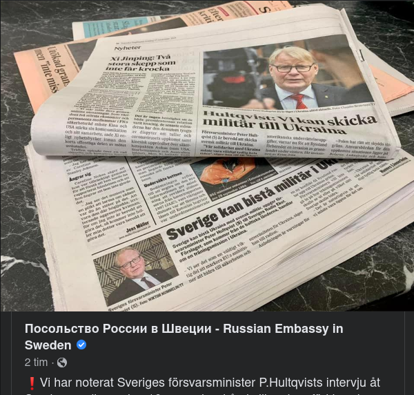 Ryska Ambassaden Om Hultqvist & Ukraina