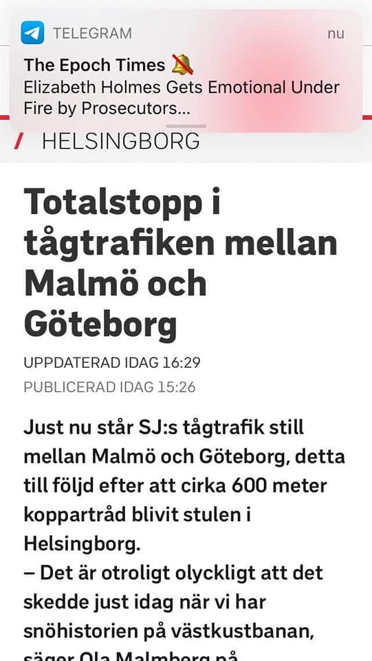 Tågstoppande Kopparstöld