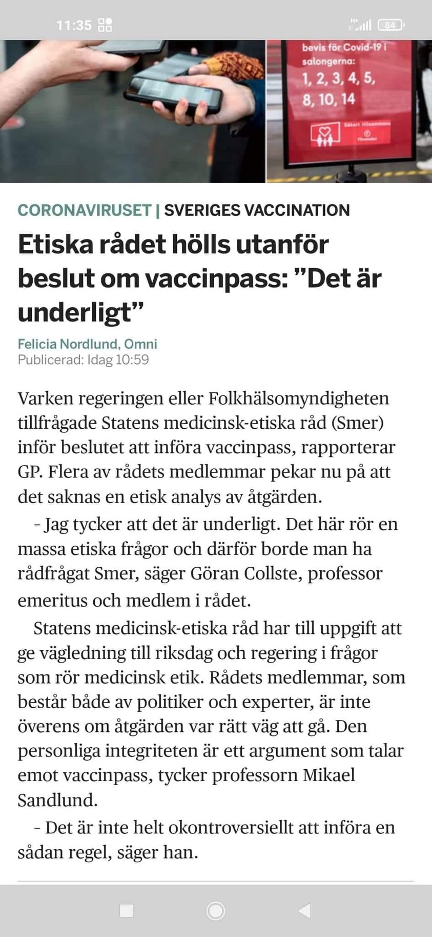 Vaccinpass Utan Etiskt Råd