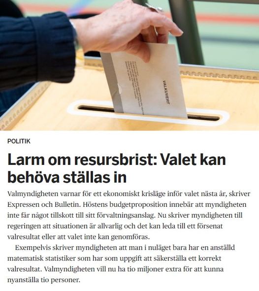 Pengabrist Riskerar Generera Inställt Val
