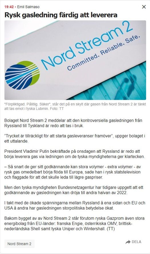 Leveransfärdig Gasledning