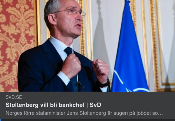 Stoltenberg Vill Bli Bankchef
