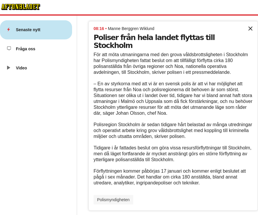 Poliser Flyttas Till Stockholm