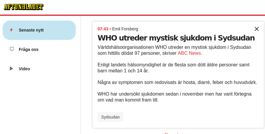 Mystisk Sjukdom I Sydsudan