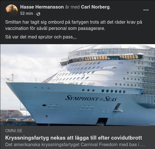 Covidvaccinerat Kryssningsfartyg Med Covidutbrott