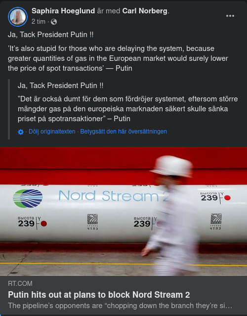 Putin Om Förseningsinsatser Mot Nord Stream 2