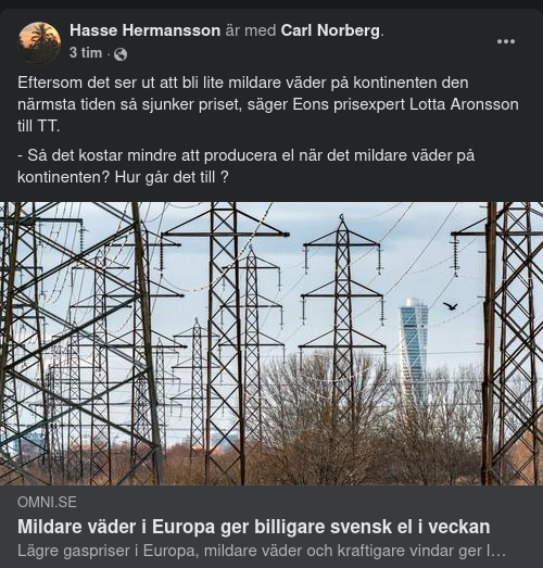 Elproduktionsprissänkande Kontinentalt Mildväder