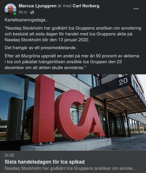 Spikad Sista ICA-Dag På Börsen