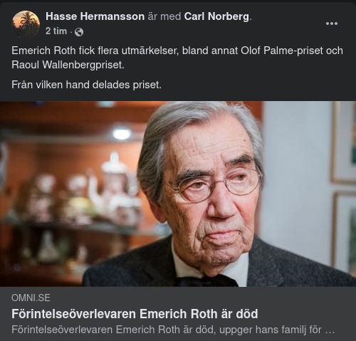 Prisad Förintelseöverlevare Död