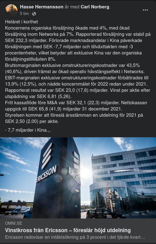 Ericsson Vinstkrossar Trots Förlorade Kinesiska Marknadsandelar