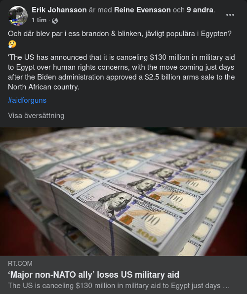 130 Miljoner Dollar Mindre Till Egypten