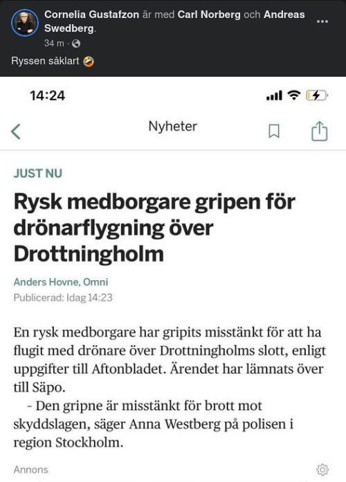 Drottningholmsdrönarflygande Ryss Gripen