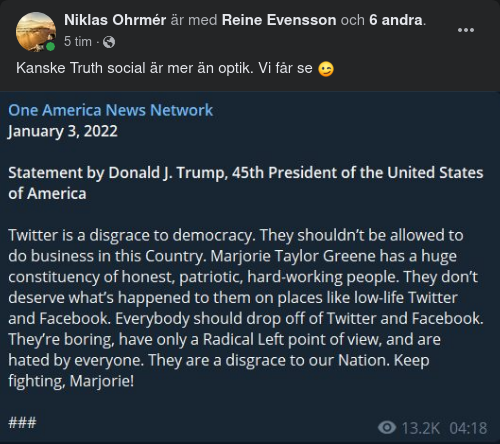 Trump Om Twitter & FB