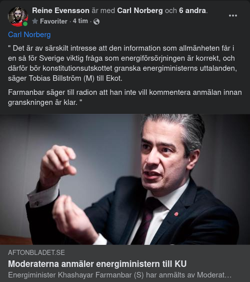 Moderat KU-Anmälan Av Energiministern