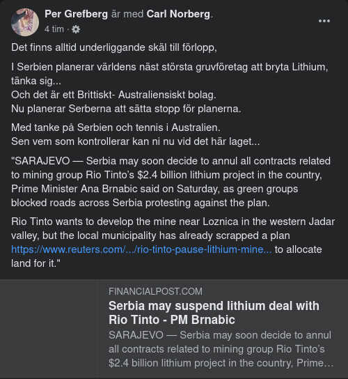 Serbisk Mineralbrytning & Australiensk Tennis