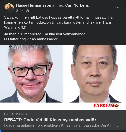 Wallmark Råder Kinas Nya Ambassadör