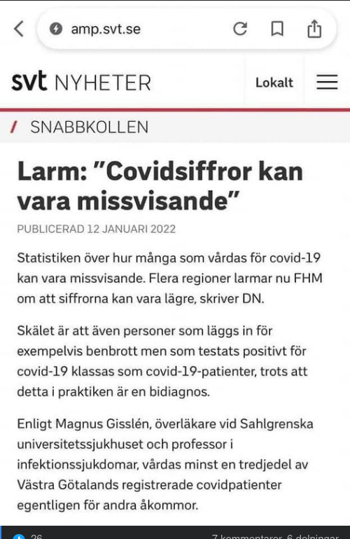Larm Om Möjligt Missvisande Covidiotisiffror