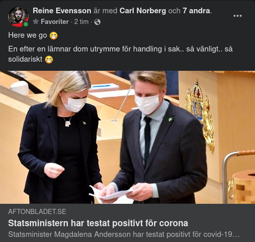 Coronapositiv Statsminister