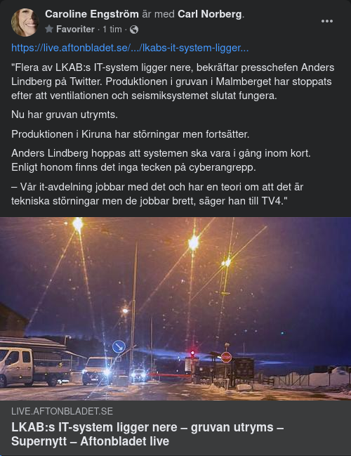 LKAB:s IT-System Nere - Gruva Utryms