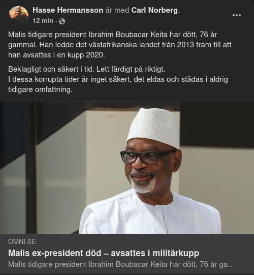 Malis Ex-President Död