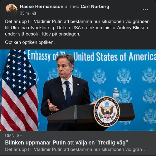 Blinken Uppmanar Putin Till Fredlig Väg