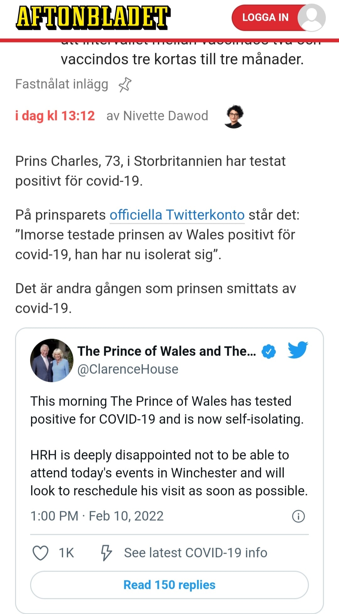 Prins Charles Positiv Igen