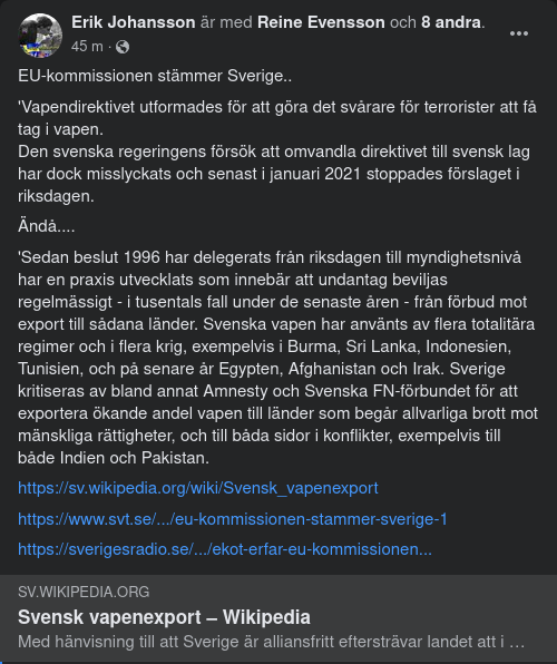EU-Kommissionen Stämmer Sverige Om Vapendirektiv