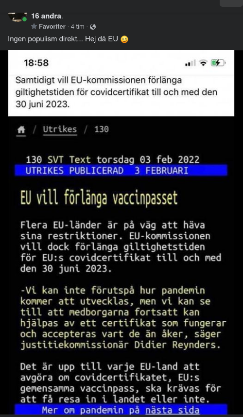 Covidiotipassförlängningsentusiastisk EU-Kommission