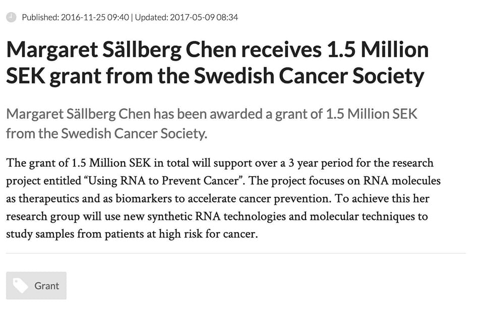 RNA-Forskningsbidrag För Sällberg Chen