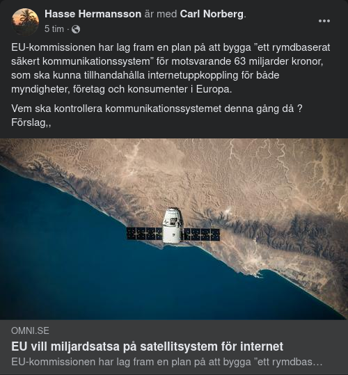 EU Föreslår Miljardsatsning På Satellitsystem För Internet