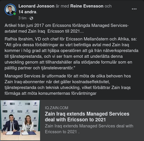 Ericsson, Irak & Sverige