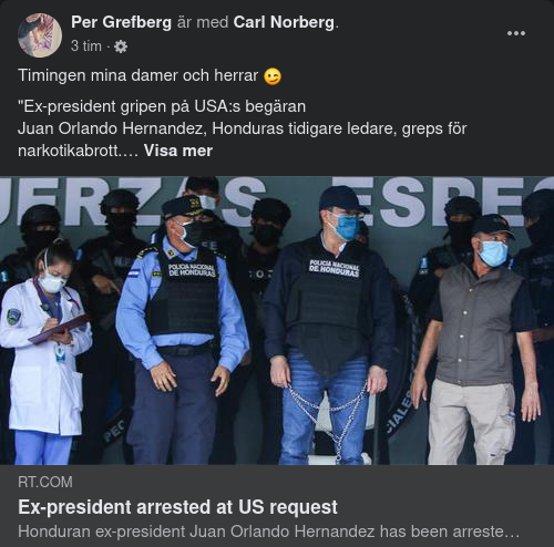 Honduras Ex-President Gripen På Amerikansk Begäran