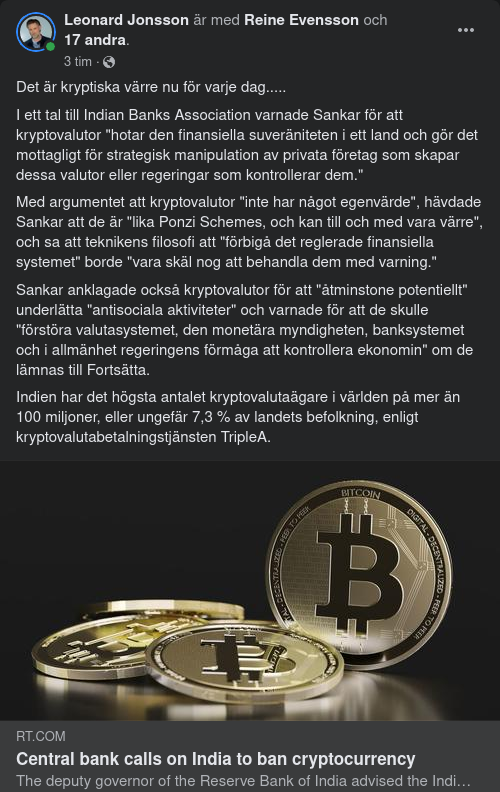 Indiens Centralbank Om Kryptovalutor