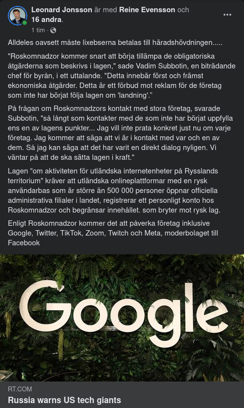 Ryssland & Amerikanska Tech-Jättar