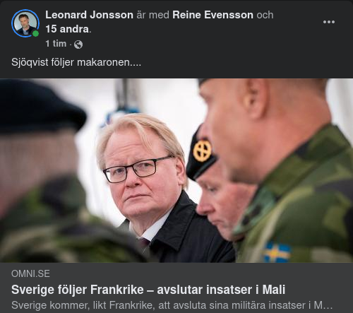 Svensk Militär Lämnar Mali