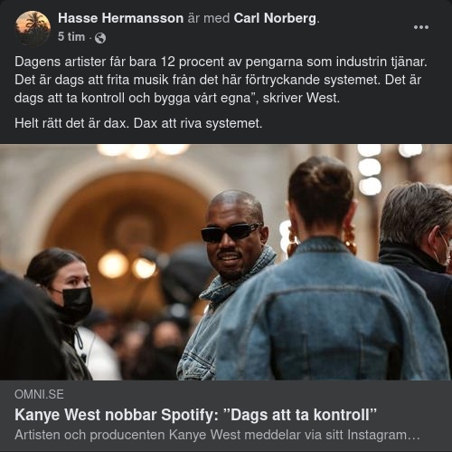 Kayne West Nobbar Spotify För Egen Plattform