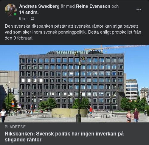 Räntnivå Oberoende Av Svensk Penningpolitik