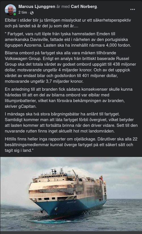 Elbilsbrinnande Fartyg