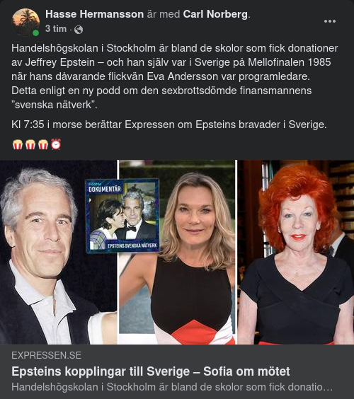 Morgontidig Presstitutionsrapportering Om Epsteins Svenska Kopplingar