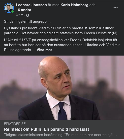 Reinfeldt Projicerar På Putin
