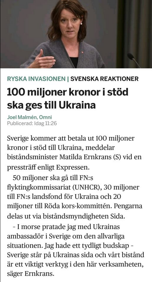 Ytterligare 100 Svenska Miljoner Till Ukraina