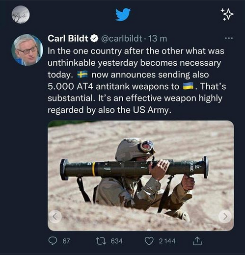 Bildt Upplyser Om Svensk Vapensändning Till Ukraina