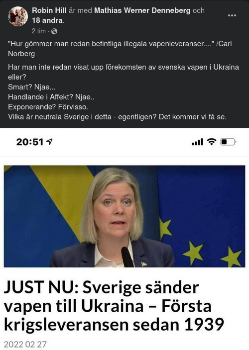 Optiskt Svensk Neutral Vapensändning Till Ukraina