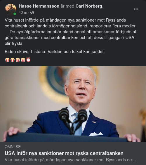 Biden Sanktionerar Rysslands Centralbank