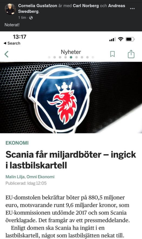 Miljardböter Bekräftade För Scania