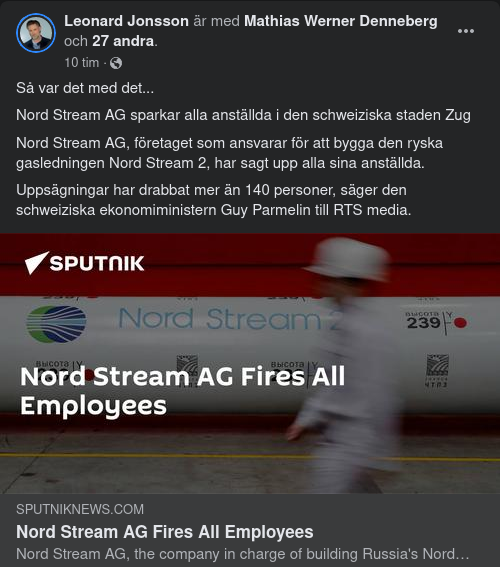 Nord Stream AG Avskedar Alla Anställda