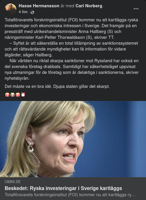 Svensk Kartläggning Av Ryska Investeringar I Sverige